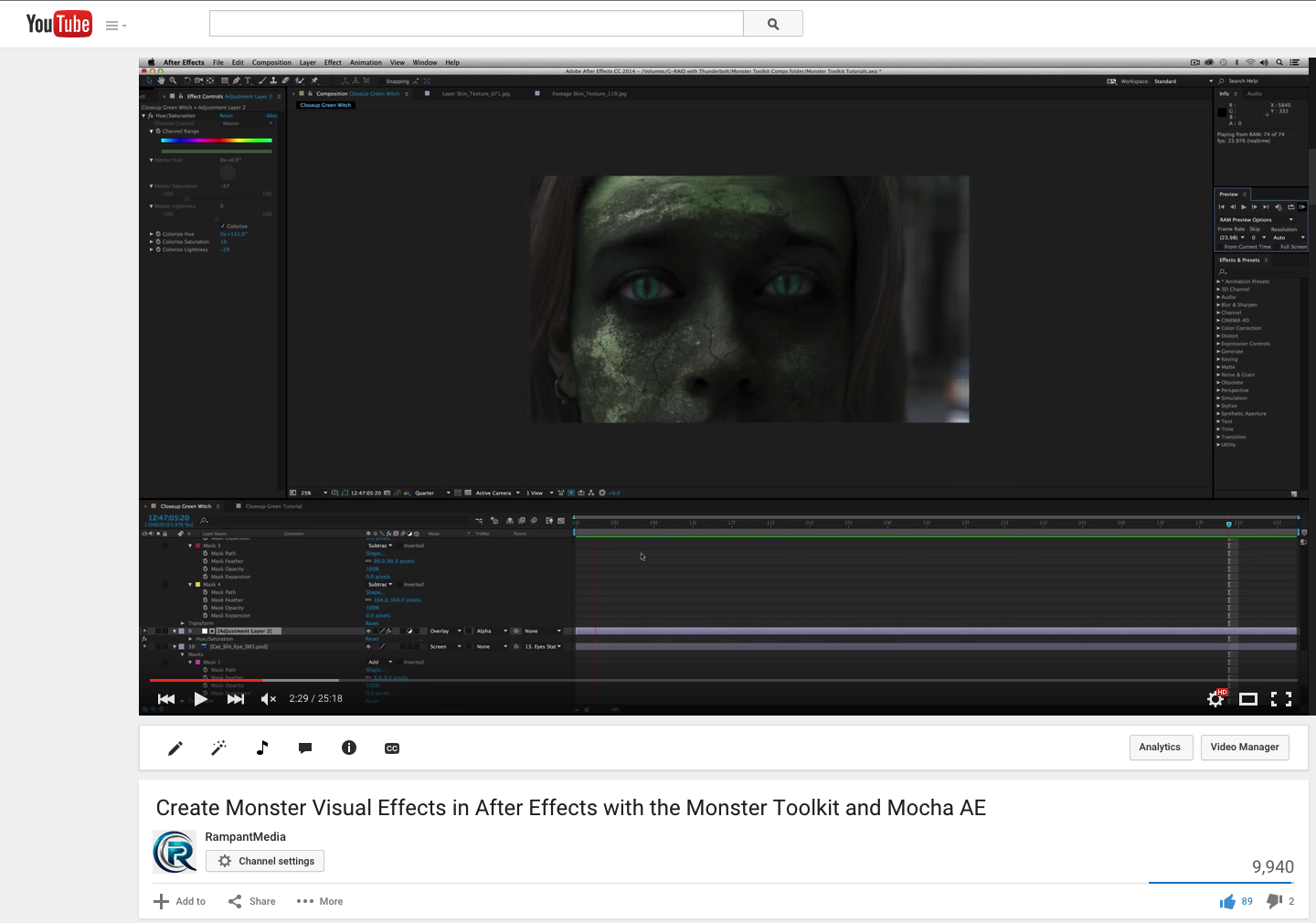 Create Monster Visual Effects in After Effects with the Monster Toolkit and Mocha AE