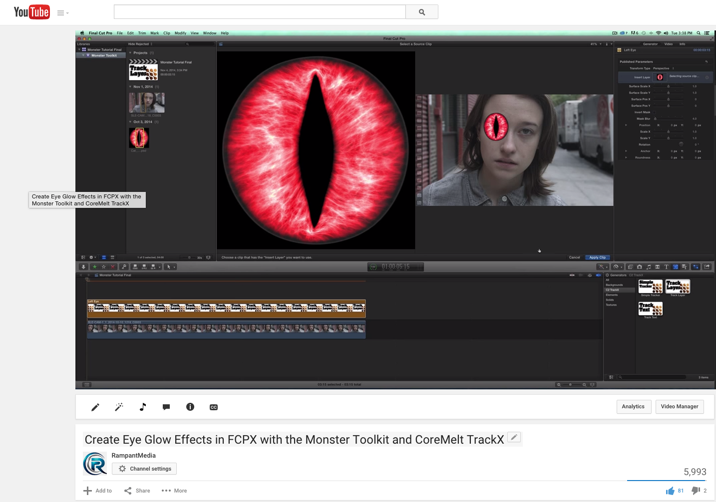Create Eye Glow Effects in FCPX with the Monster Toolkit and CoreMelt TrackX